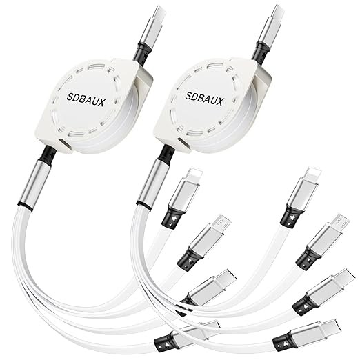 Multi Charging Cable,USB C to 4 in 1 Retractable iP/Micro/Dual Type C Port Fast Charger Cord for iPhone 17 16 15 14 13 12 Pro Max iPad Mini Air,Galaxy S23/S22,Cell Phones Tablets Universal Use-2Pack