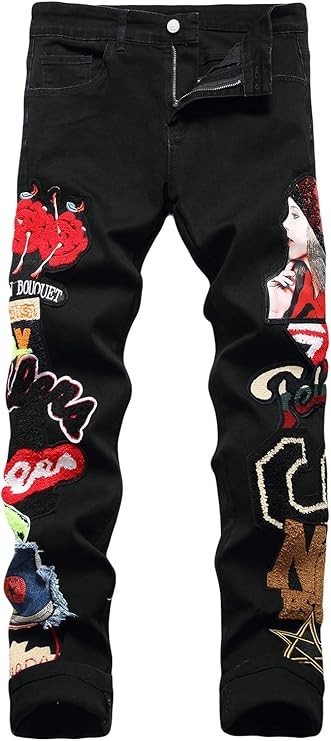 Enrica Men's Ripped Straight Slim Moto Biker Jeans