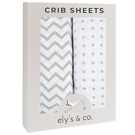 Ely’s & Co. Crib Sheets, Baby Boy/Girl Fitted Crib Mattress Sheet Set, 2 Pack, 100% Jersey Knit Cotton, Infant and Toddler Nursery Bedding, Grey Chevron and Polka Dot Print, 28” x 52”