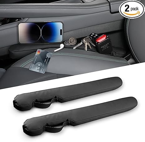 Leather Car Seat Gap Filler Universal for Car Truck SUV to Block The Gap Between Seat and Console Stop Things from Dropping 2 Sets Black