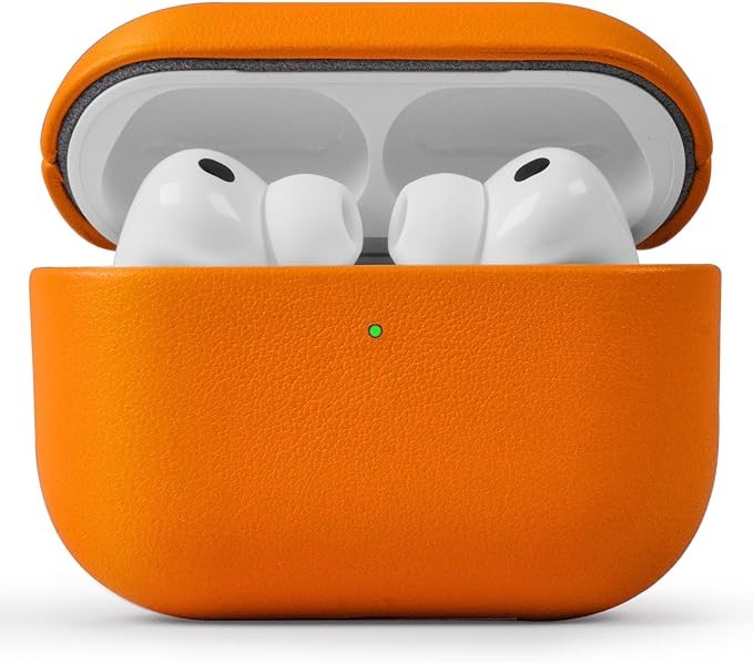 for AirPods Pro 3 (2025) 100% Genuine Leather Case,Full-Grain Leather Cover Case,Handmade Top,Shockproof Protective,Wireless Charging,for AirPods Pro 3rd Gen (Orange, No Rope)