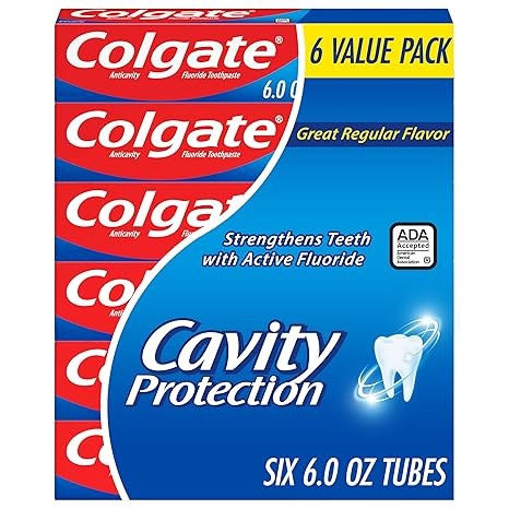 Colgate Cavity Protection Toothpaste with Fluoride, Minty Great Regular Flavor, Anti Cavity Toothpaste, 6 Pack, 6 Oz Tubes