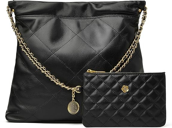 DORIS&JACKY Leather Quilted Tote Bag Set for Women Soft Lambskin Designer Shoulder Chain Purse with 1 Small Clutch