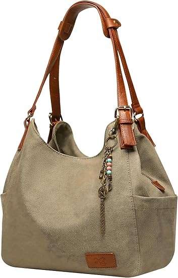 Worldlyda Women Canvas Hobo Purse Multi Pocket Tote Shopper Shoulder Bag Casual Top Handle handbag with Embroidery Ethnic