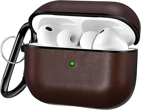 V-MORO Compatible with Airpods Pro 3 Case Cover Vegan Leather AirPod Pro 3rd Generation(2025) Case Men [Front LED Visible] PC+Leather Luxury Shockproof Protective Covers Ear Skin Dark Brown