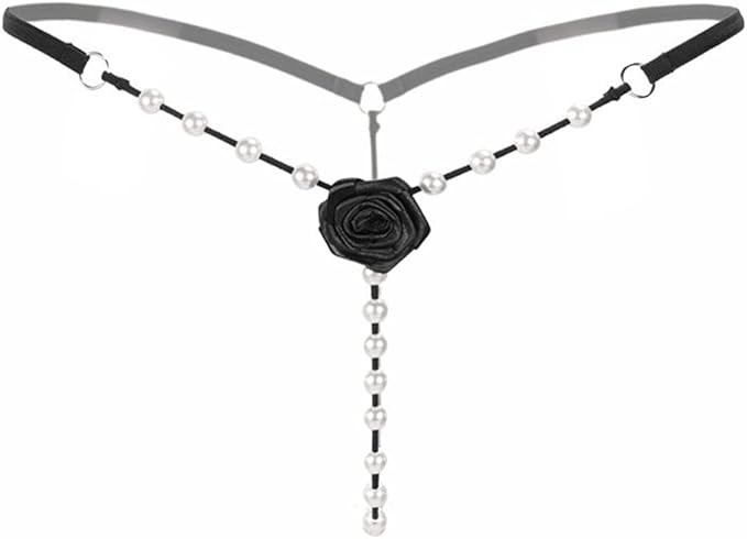 Women's Pearl T Back G String Embroidery Rose Flowers Beaded Thong Panty Underwear Sexy Micro Underpant Christmas