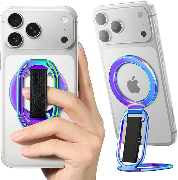 [2025 Upgraded] SUPERONE for MagSafe Phone Grip for MagSafe Kickstand Compatible with Mag Safe Finger Loop, 4-in-1 Phone Ring Holder Strap for iPhone 17/16/15/14/13 Series and Mag Safe Case - Colorful