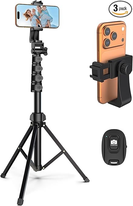 64” Tripod for Cell Phone & Camera, Phone Tripod with Remote and Phone Holder, Sturdy & Stable Height Adjustable Multi-Angle Shot Selfie Stick Tripod for Video Recording