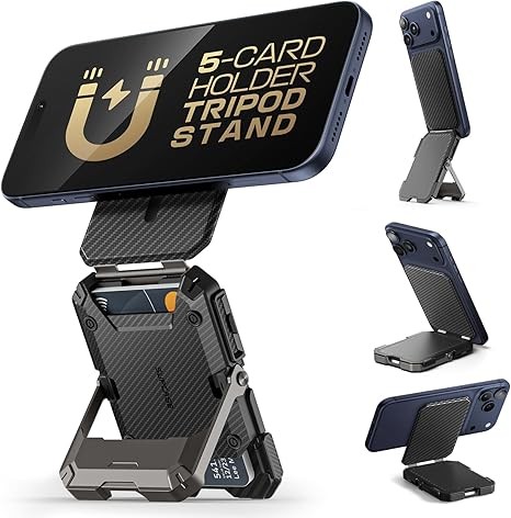 SUPCASE for MagSafe Wallet with Stand, Magnetic Wallet for Men, [Hold 5 Cards] [Adjustable Stand] [RFID Blocking] Phone Stand Credit Card Holder Tripod for iPhone 17/16/15/14/13/12 Series, Carbon