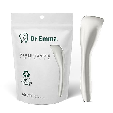 Dr. Emma Tongue Scraper, Disposable Tongue Cleaner for Adults, Paper Hygienic Scraper, Clean Tongue, Promote Fresh Breath, 60 Count (Pack of 1)