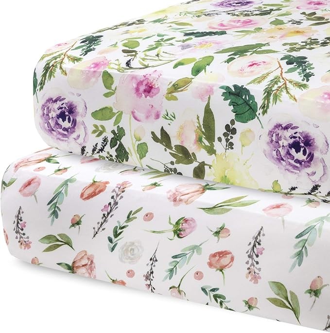 Pobibaby - 2 Pack Premium Fitted Baby Girl Crib Sheets for Standard Crib Mattress - Ultra-Soft Cotton Blend, Safe and Snug, and Stylish Floral Crib Sheet (Allure)