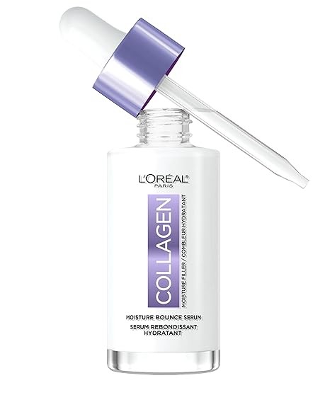L'Oreal Paris Collagen Moisture Filler Moisture Bounce Face Serum, Glow Serum with Collagen, Glycerin, and Squalane for Bouncy, Radiant, Hydrated Skin, Includes Sample