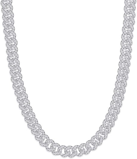 6MM Cuban Link Chain Necklace for Men Round Lab Created Moissanite Curb Chain Necklace in 14k Gold Over 925 Sterling Silver Jewelry Gift for Him (16" to 30" Length)