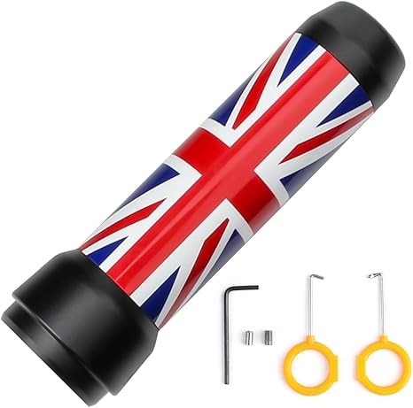 Matte Black Car Handbrake Cover Metal Grip Handle Lever Trim for Mini Cooper Gen3 F54 F55 F56 F57 Interior Accessory Set (Union Jack Red/Blue)