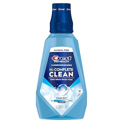 Crest Mouthwash Pro Health Complete Clean, CPC (cetylpyridinium chloride) Antigingivitis/Antiplaque, Alcohol Free, Clean Mint, 1 L (33.8 fl oz)