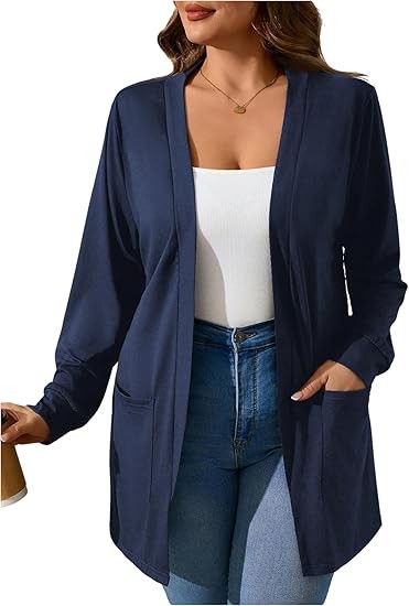 Verdusa Women's Plus Size Open Front Jacket Long Sleeve Casual Loose Jacket Outerwear