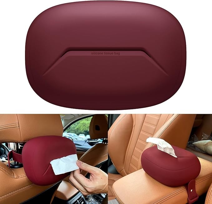 Car Tissue Holder,Silicone Tissue Box Cover with Adjustable Strap,Car Tissue Box Organizer for Backseat, Center Console and Sun Visor(7.4 * 5.1 * 2.5in)