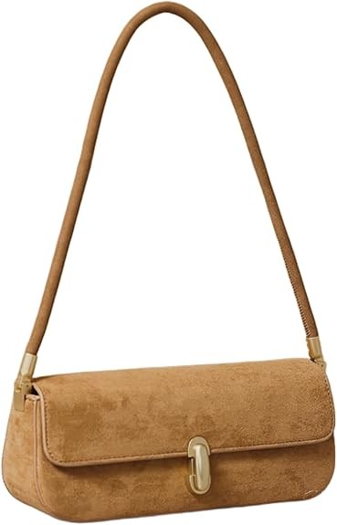 Shoulder Bag with Lock Buckle, Medium Size,Shoulder Bag Underarm Purse (Suede Brown)