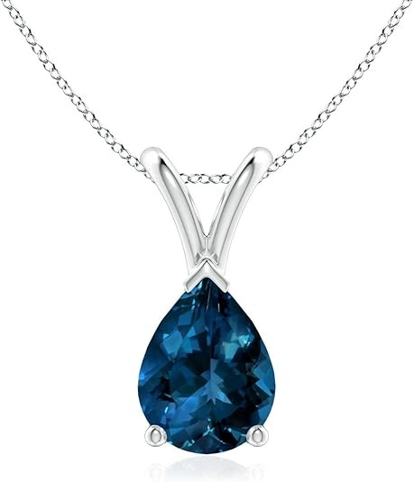 Angara Natural London Blue Topaz Solitaire Pendant for Women | Pear-Shaped London Blue Topaz Pendant in 14K Solid Gold/Silver/Platinum With 18" Chain | December Birthday, Gemstone Jewelry Gift