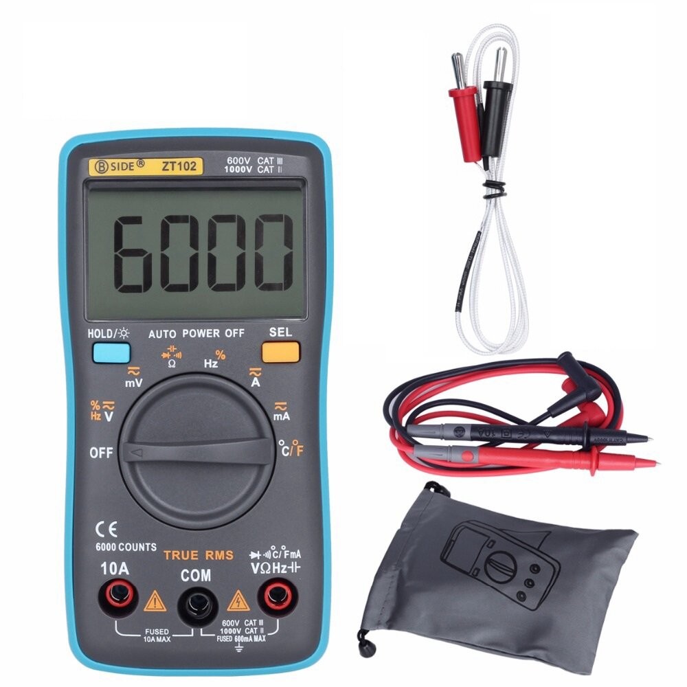 ZT102 True RMS digital multimeter AC/DC voltage current temperature ohm frequency diode resistance and capacitance tester