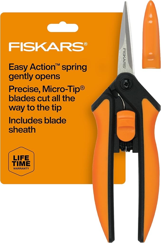 Fiskars 6" Pruning Scissors for Flower Stems, Herbs, Buds, and Small Plants, Garden Snips with Stainless Steel Blades, Gardening Trimmers with Comfortable Handle