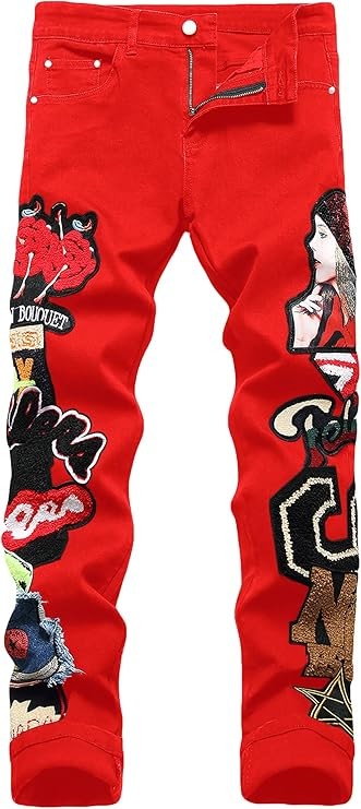 Enrica Men's Ripped Straight Slim Moto Biker Jeans