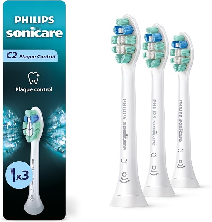 Philips Sonicare C2 Plaque Control - Genuine Replacement Electric Toothbrush Heads, White, 3 Pack, HX9023/65