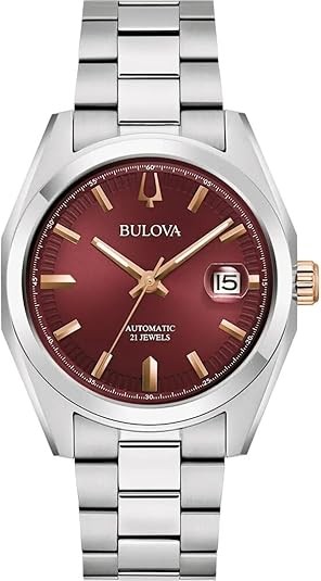 Bulova 98B422 Surveyor Collection Automatic Watch - Stainless/Burgundy
