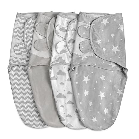 Organic Baby Swaddle Sleep Sacks, 4-Pack Swaddles for Newborns Baby Essentials, Infant 0-3 Months, 100% Cotton Soft & Snug Adjustable Wrap Nursery Swaddling Blankets Improves Sleep