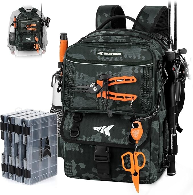 KastKing BaitSpace 50L Fishing Tackle Backpack with Removable Bait Binder,2 Rod Holders Storage Fishing Gear and Equipment