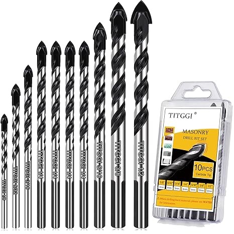 10-PCS Masonry Drill Bit Set & Concrete Drill Bit Set, Professional Drill Bit Set for Glass/Brick/Plastic/Cement/Wood/Tile/Etc, Industrial Strength Carbide Drill Bit Tip, 1/8"-1/2" by TITGGI