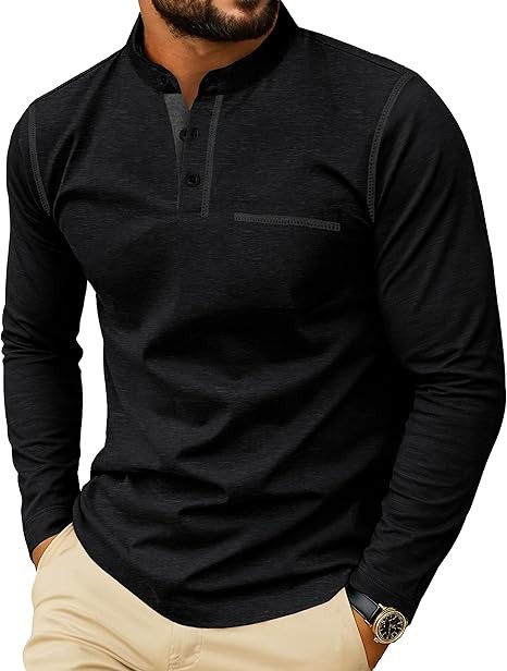 Sailwind Men's Henley Shirts Long Sleeve Button T-Shirt Casual Stylish Cotton Pullover Shirt with Pocket