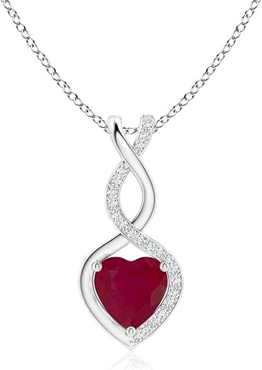 Angara Heart-Shaped Ruby Infinity Necklace with Diamond Accents in Sterling Silver/14K Solid Gold/Platinum | Natural Ruby Pendant With 18" Chain for Women | July Birthday,Gemstone Jewelry Gift