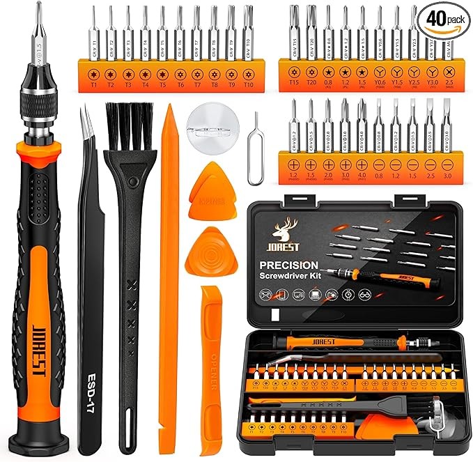 JOREST 40Pcs Small Precision Screwdriver Set with Torx Triwing Phillips, Mini Repair Tool Kit for Macbook, Computer, Laptop, PC, iPhone, PS5, Xbox, Switch, Glasses, Watch, Ring Doorbell, Electronics