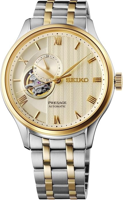 Seiko SSA464 Watch for Men - Presage Collection - Stainless Steel Case, Leather Strap, Elegant Design, Precision Timekeeping, Gold