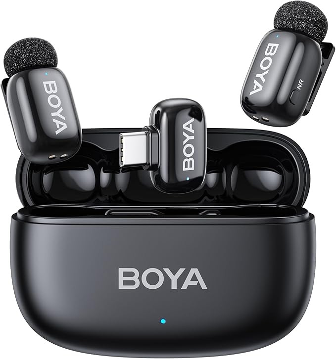 BOYA mini 2 Wireless Lavalier Microphones for iPhone 15/16/17 & Android, AI Noise Cancellation, App Control, 30H Battery Life with Charging Case, Lapel Microphone Wireless for Video Recording Vlogging