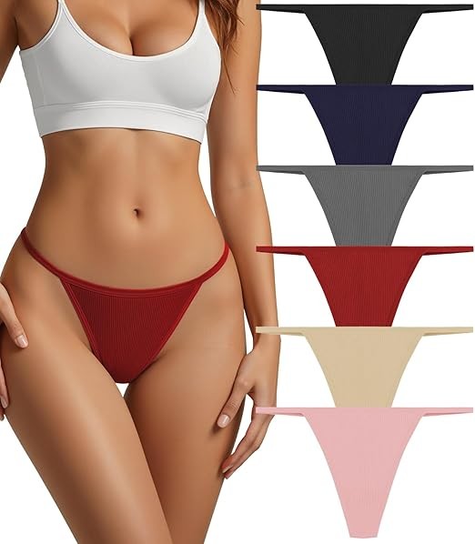 Cotton Thongs for Women G-String Breathable Underwear Low Rise T-back Panties Comfortable Stretch 6 Pack