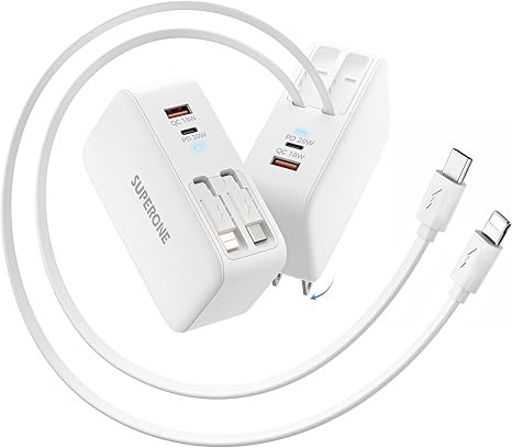 SUPERONE Retractable iPhone Charger, 4-Port USB C Charger Block, iPhone Chargers Fast Charging with USB C & Apple Cable, Wall Chargers for iPhones 17/16/15/14/13/12/11 Series, Pad, Samsung, Pixel
