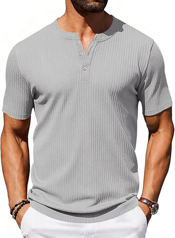 Mens Fashion Button Down Shirts Dressy Henley Shirt Crew Neck Short Sleeve Big and Tall Tshirts Men's Clothing