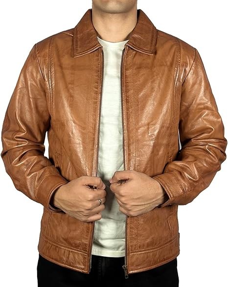 Isaac & David Chicago Men's New Black/Brown Lambskin Leather Classic Open Bottom Jacket Motorcycle Vintage Racing Jacket