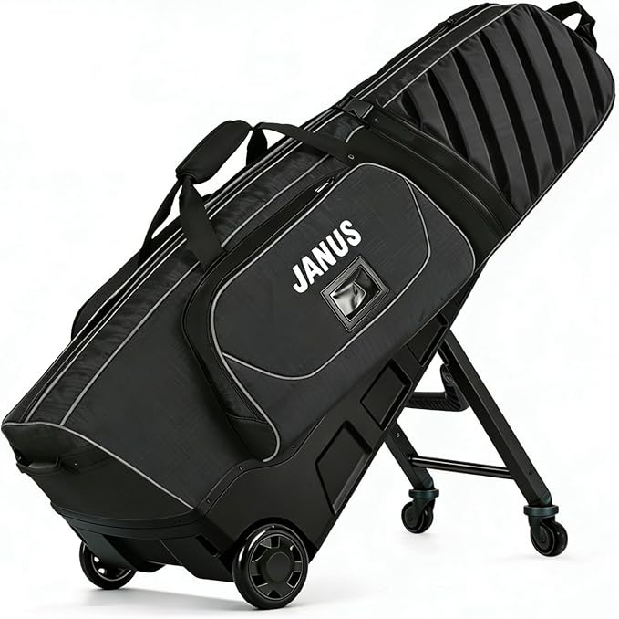 JANUS Golf Travel Bag with Wheels for Airlines, 360° Spinner Golf Travel Case with Collapsible Support Legs System, Reinforced Hard Base Golf Club Travel Bag, Airline-Ready Golf Travel Cover