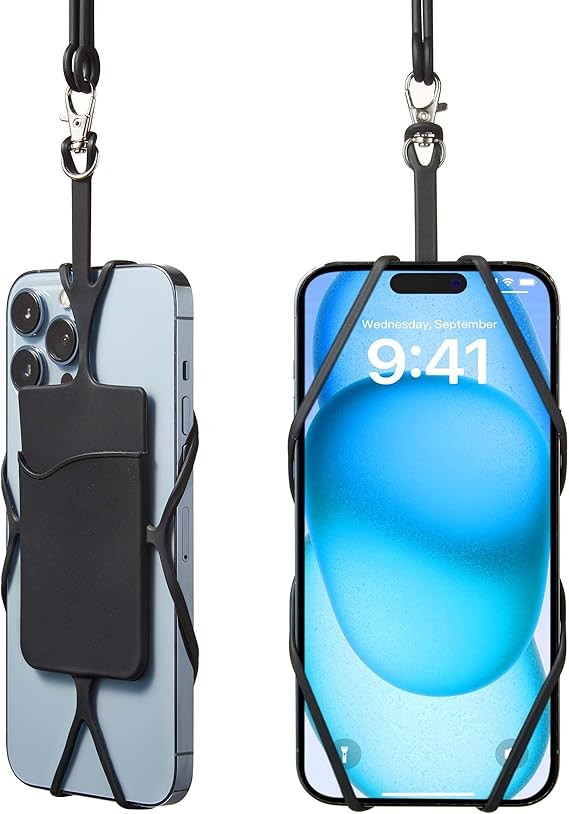 2 Packs Cell Phone Lanyard Crossbody Adjustable Neck Phone Holder with Card Pocket, Universal Silicone Neck Strap Phone Lanyards for Around the Neck Compatible with Most Smartphones