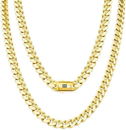 Nuragold 10k Real Yellow Gold Royal Monaco 7.5mm Miami Cuban Link Necklace (16"-30") Italian Jewelry for Men & Women