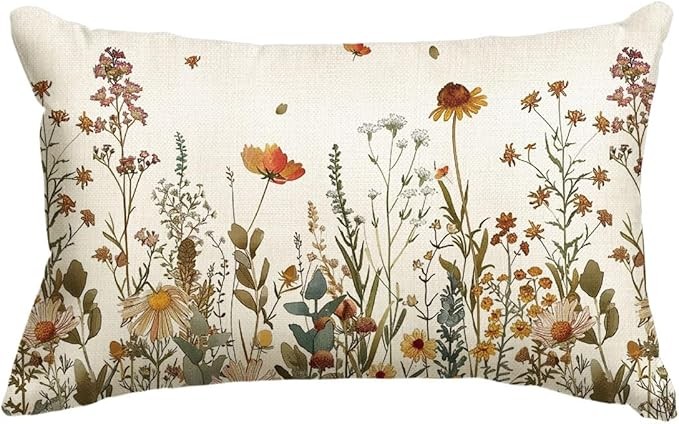 AVOIN colorlife Fall Flowers Throw Pillow Cover 12x20 Inch, Seasonal Autumn Floral Thanksgiving Harvest Cushion Case Decoration for Sofa Couch