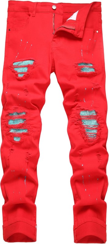 Men's Slim-fit Stretch Denim Jeans Featuring a Ripped Stretch Regular Pants