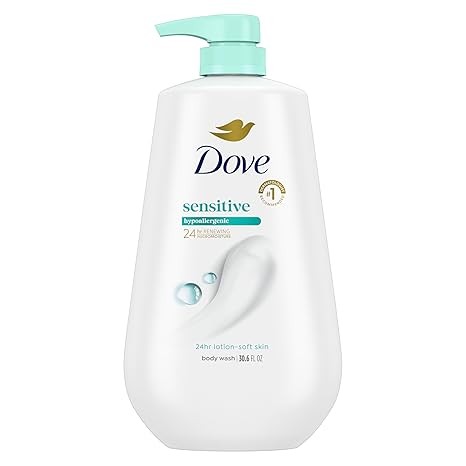 Dove Body Wash with Pump Sensitive Skin For 24hr Lotion-Soft Skin Moisturizing Skin Cleanser Gentle Hypoallergenic Formula with No Sulfates No Parabens 30.6 oz