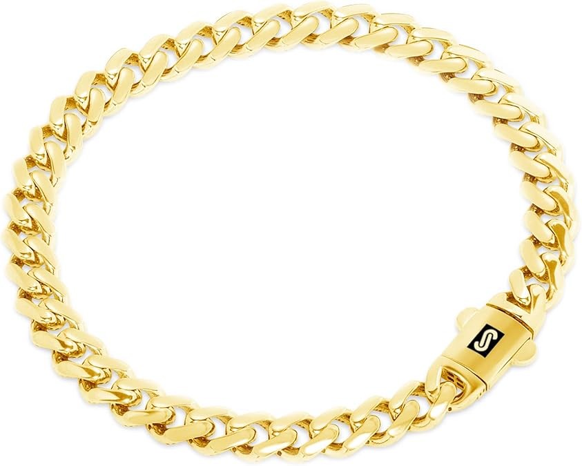 Nuragold 10k Real Yellow Gold Royal Monaco 6mm Miami Cuban Link Bracelet (6"-9") Italian Jewelry for Men & Women