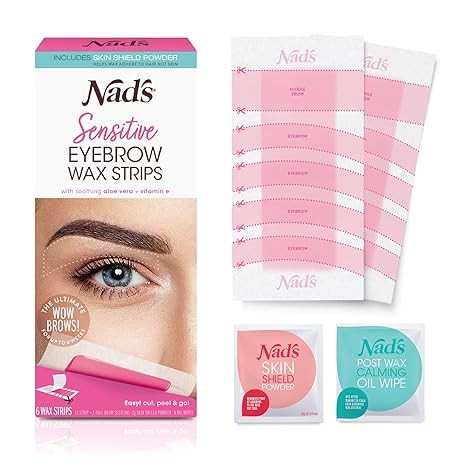 Nad's Eyebrow Wax Strips - Facial Hair Removal for Women - Eyebrow Wax Kit with 6 Eyebrow Waxing Strips + 6 Calming Oil Wipes + 2g Skin Protection Powder, 1 Count