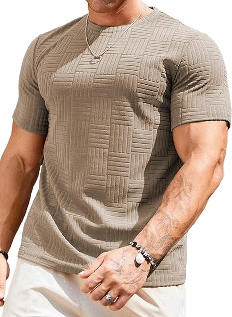 JMIERR Mens T-Shirt Casual Stretch Solid Crewneck Short Sleeve Tees Textured Shirts
