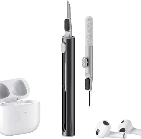 Cleaner Kit for Airpods Pro 1 2 3 Multi-Function Cleaning Pen with Soft Brush Flocking Sponge for Bluetooth Earphones Case Cleaning Tools Black